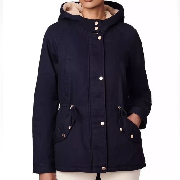Collection B Juniors' Trendy Hooded Drawstring Waist Anorak Parka Jacket Navy XL - Picture 3 of 12
